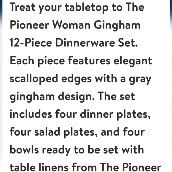 ❤️ New Pioneer Woman Gingham Grey 12-Piece Dinnerware Set - Picture 2 of 8